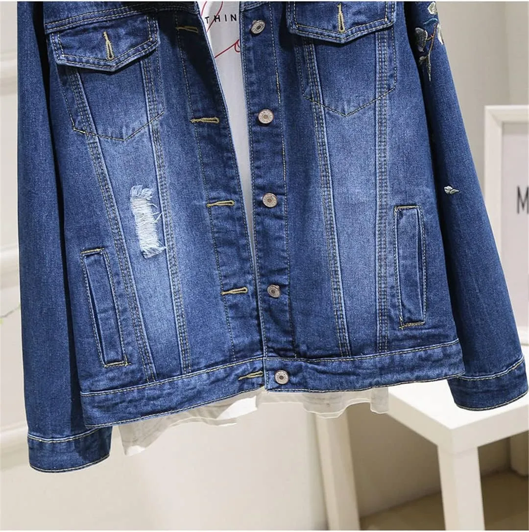 Spring Denim Jacket Women Outerwear Embroidery Floral Vintage Jeans Coat Short Cowboy Jackets