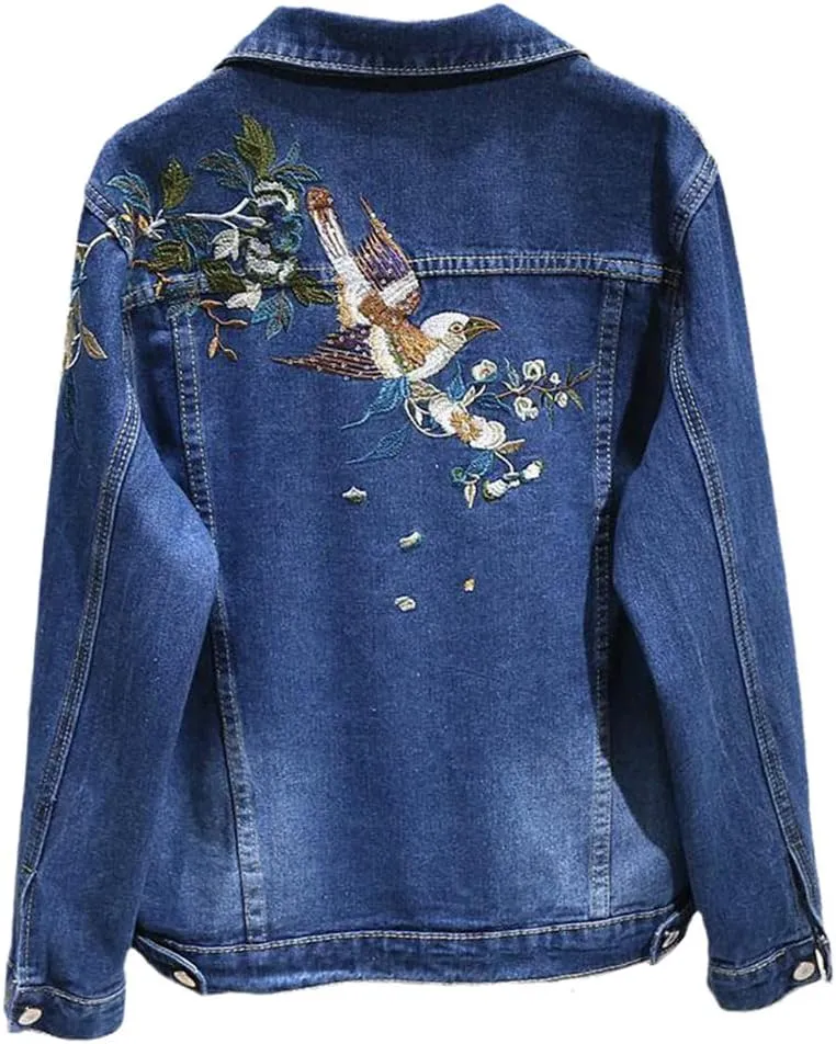 Spring Denim Jacket Women Outerwear Embroidery Floral Vintage Jeans Coat Short Cowboy Jackets