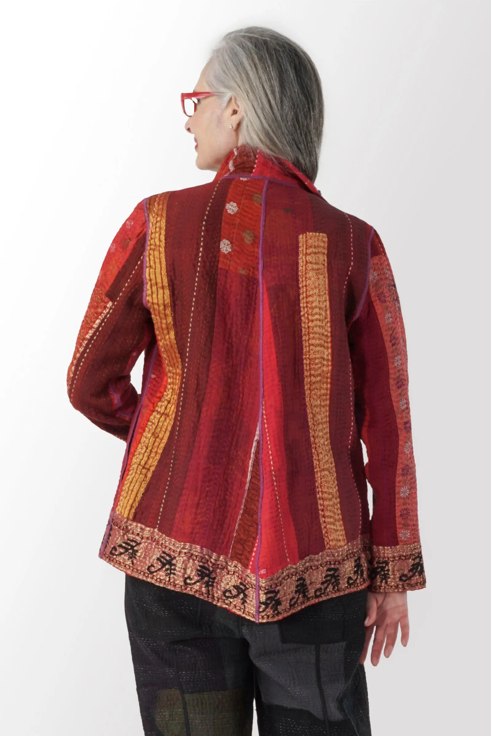 STRIPE RALLIS KANTHA SIMPLE JKT - pr4022-red -