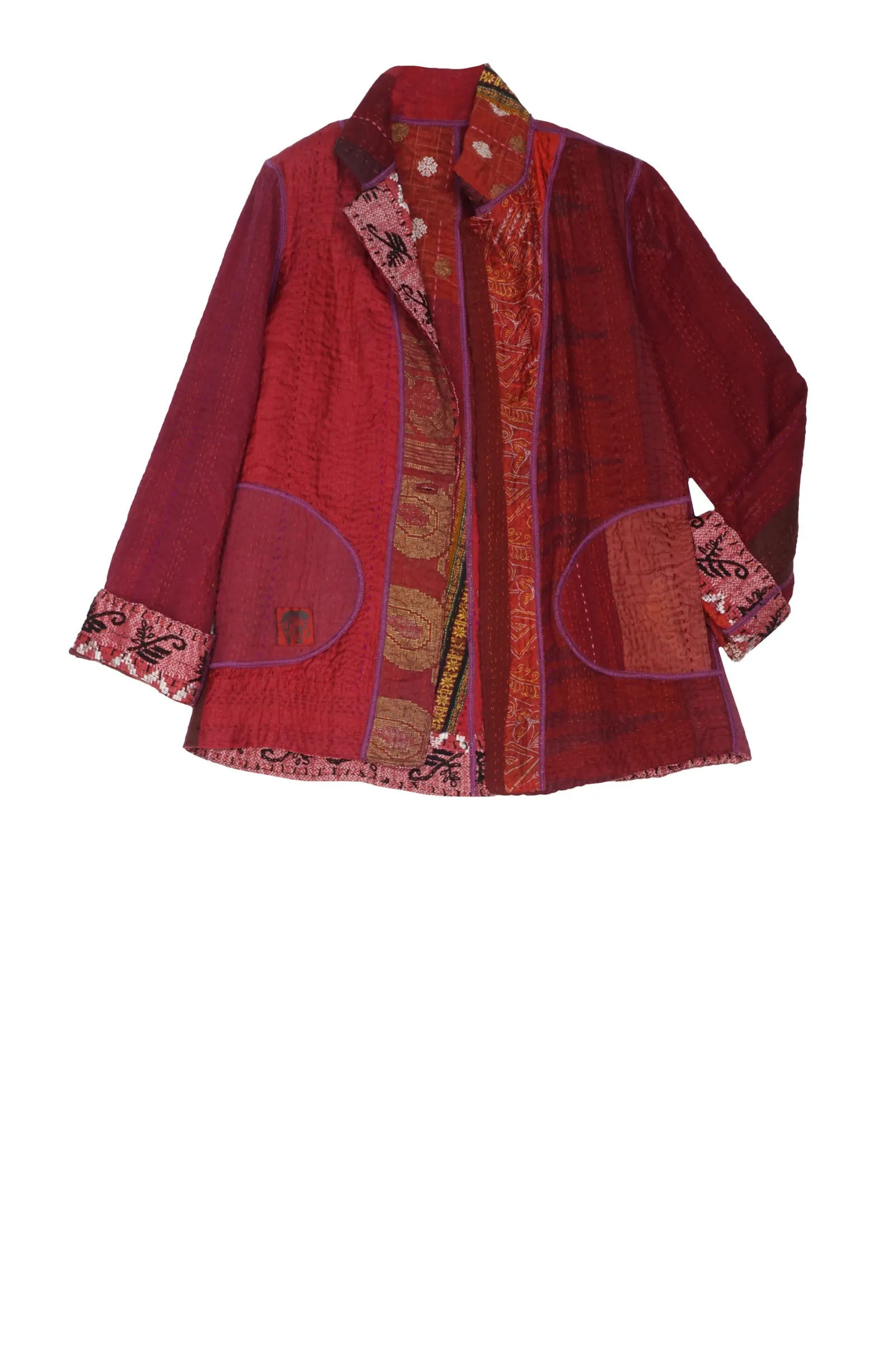STRIPE RALLIS KANTHA SIMPLE JKT - pr4022-red -
