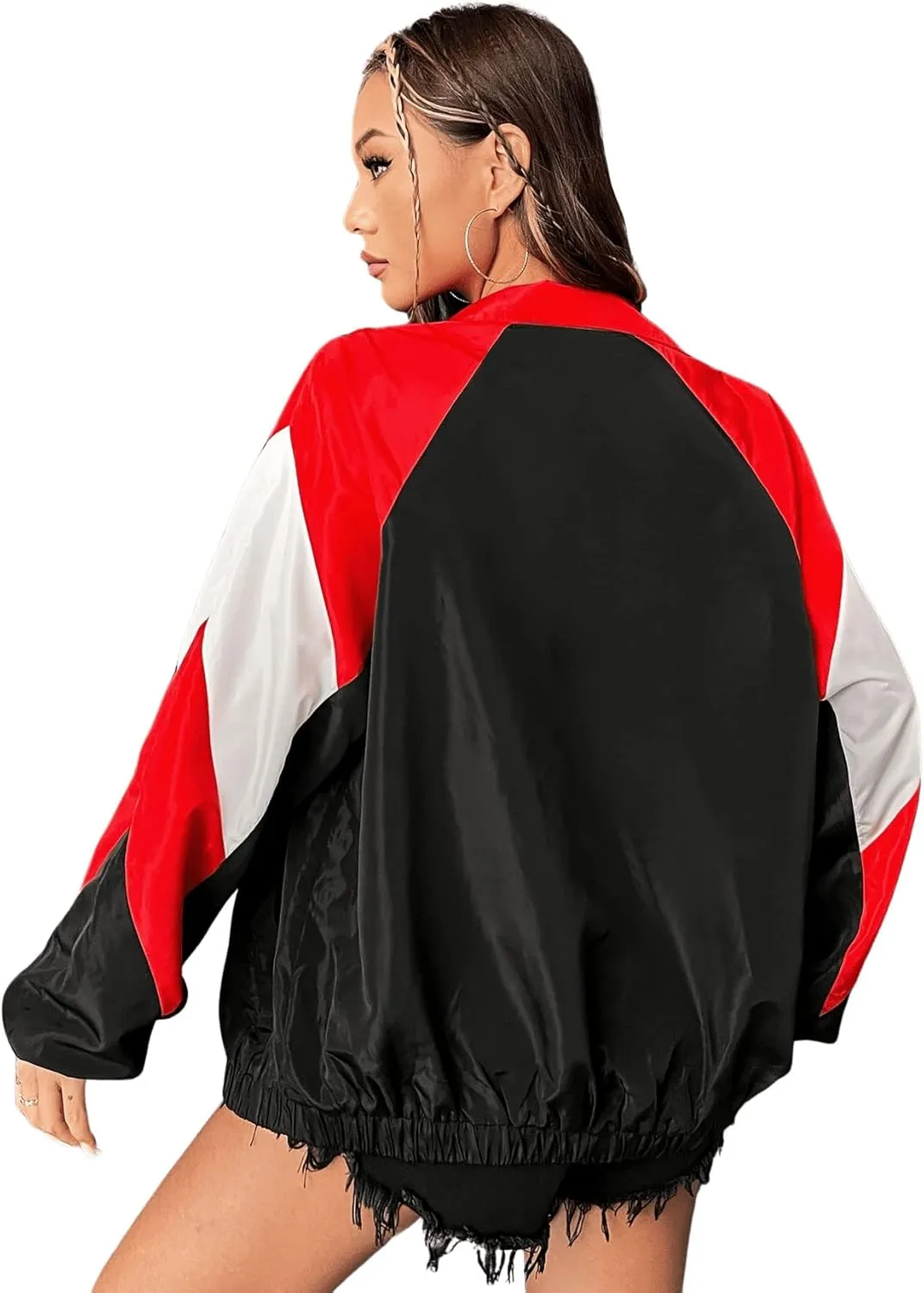 SweatyRocks Women's Zip Up Color Block Lightweight Jacket Patchwork Sport Windbreaker Jacket Coat Outerwear