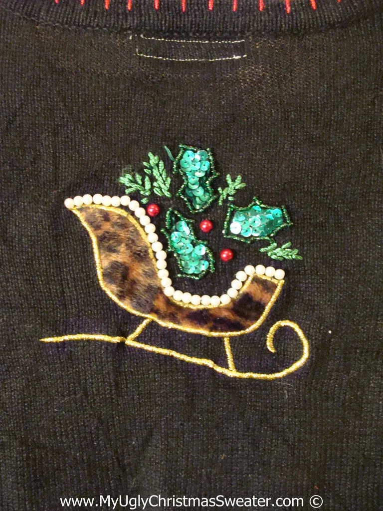 Tacky Ugly Christmas Sweater Festive Bling Sleighs with Lights  (g115)