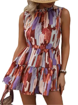 TEEK - Multicolor Peplum Mock Neck Sleeveless Blouse