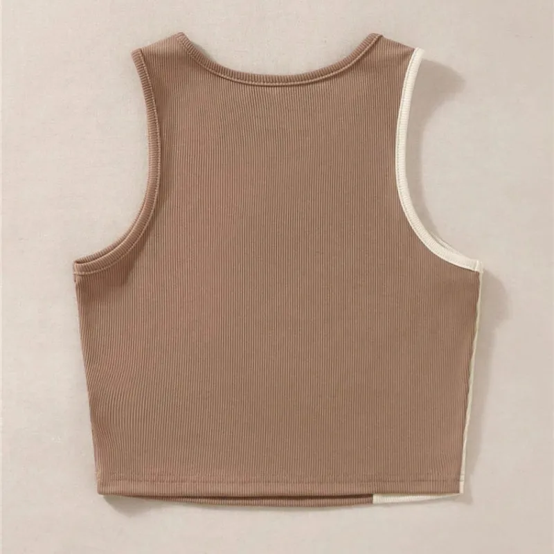 Trendy Two-toned Patchwork Halter Style Tank Tops