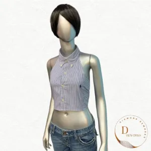 Upcycled / Reworked ladies Branded Halter Top made using vintage branded shirts   DR1