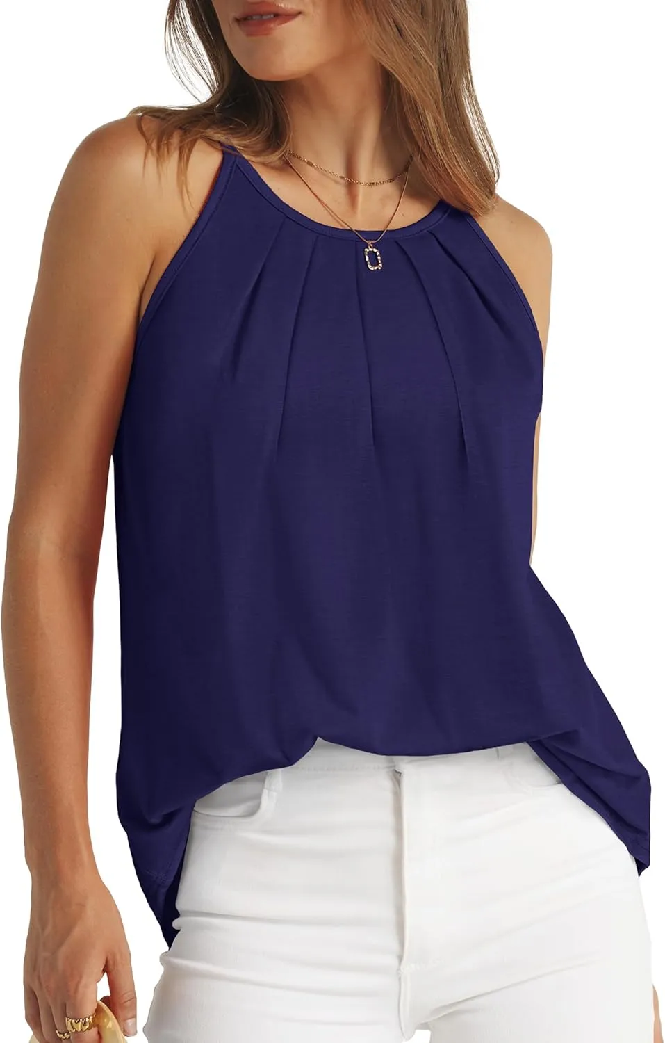 WIHOLL Womens Pleated Tank Tops Spaghetti Strap Camisole Halter Tops Curved Hem Fashion 2025