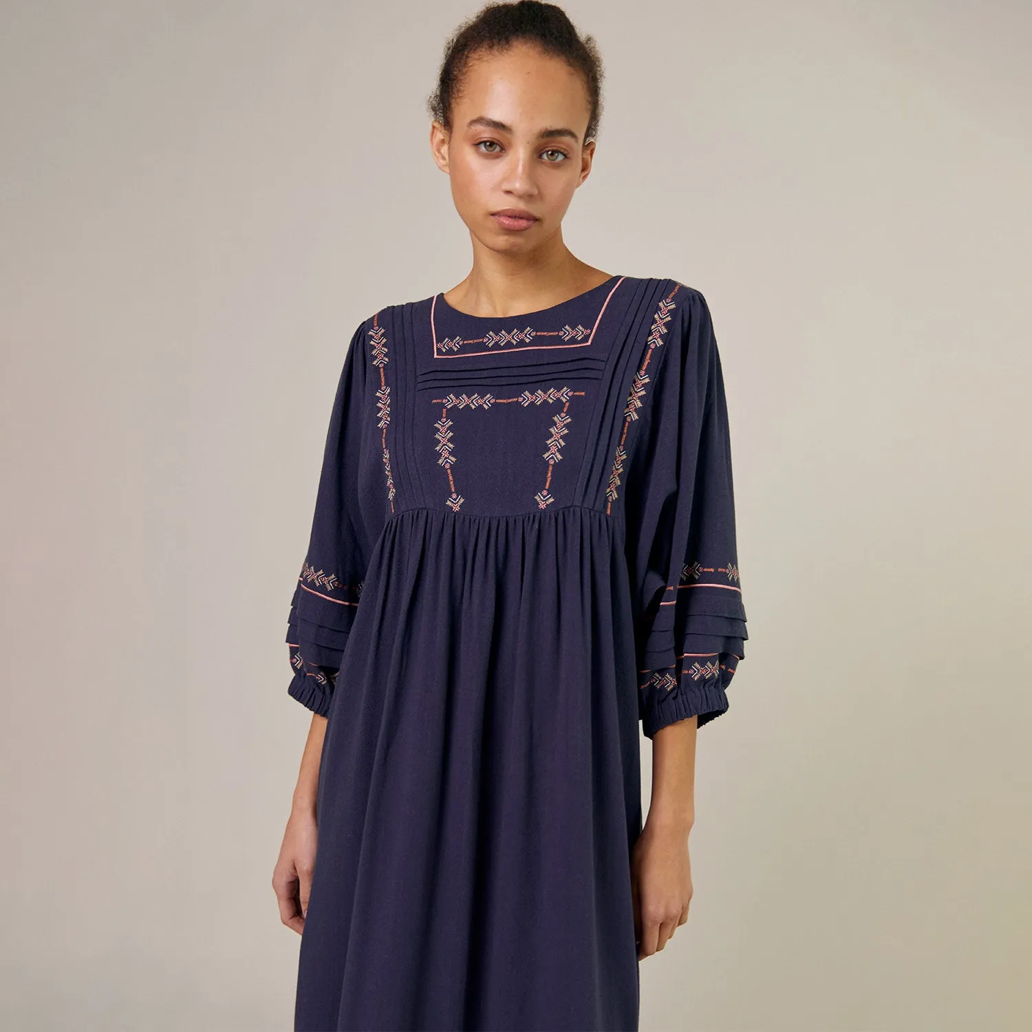 Womens Cotton/Linen Star Dress - Midnight