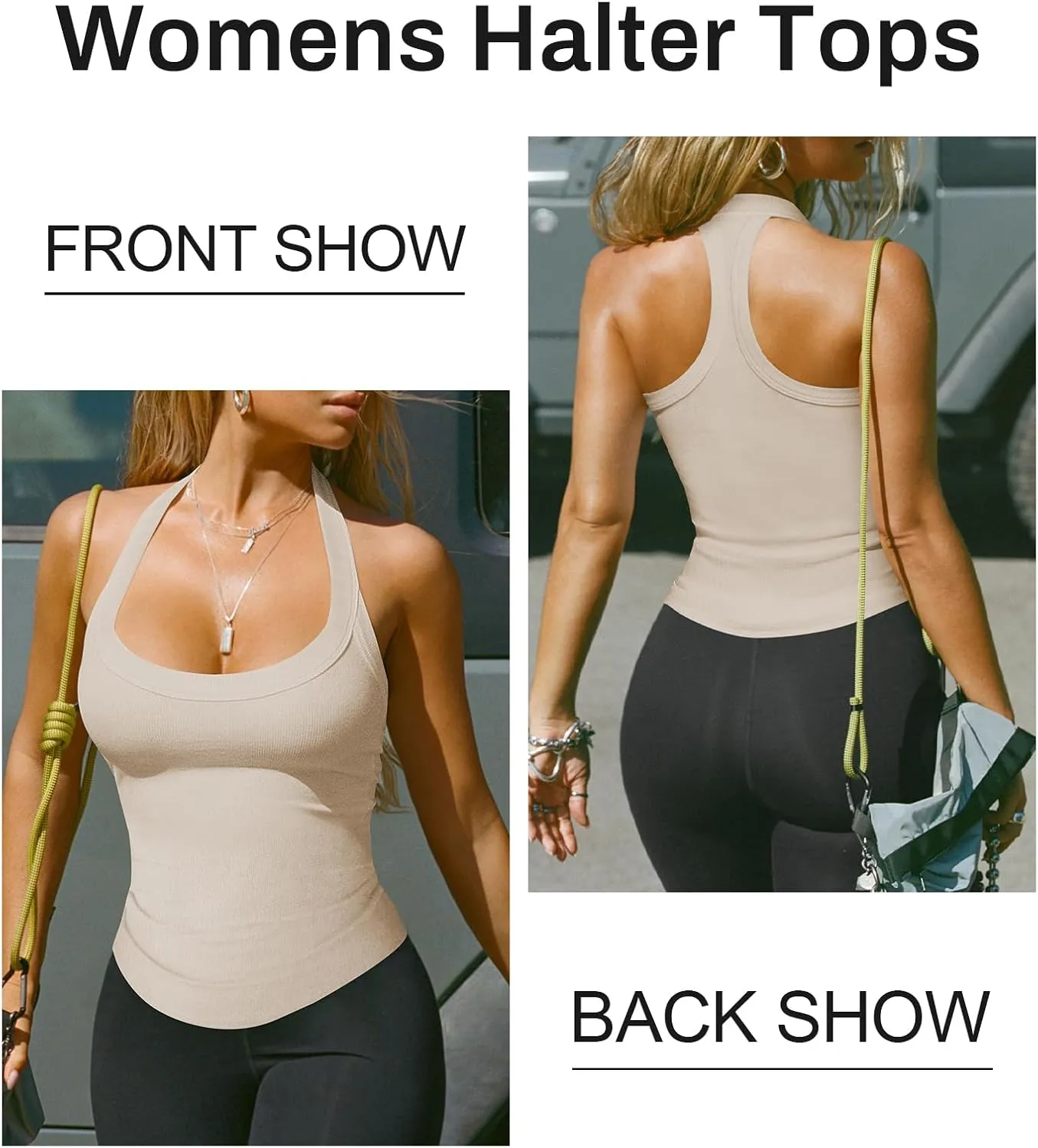 Womens Halter Top Deep Scoop Neck Low Cut Racerback Tank Top for Women Workout Ribbed Knit Fitted Sleeveless Cami Shirt