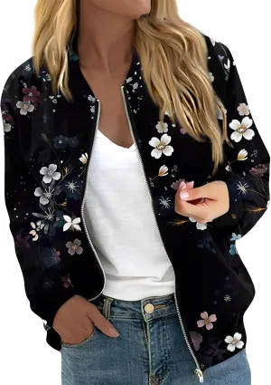 Women's Lightweight Long Sleeve Zip Jacket 2024 Full Zip Bomber Jacket Casual Coat Zip Up Coat Outwear with Pockets