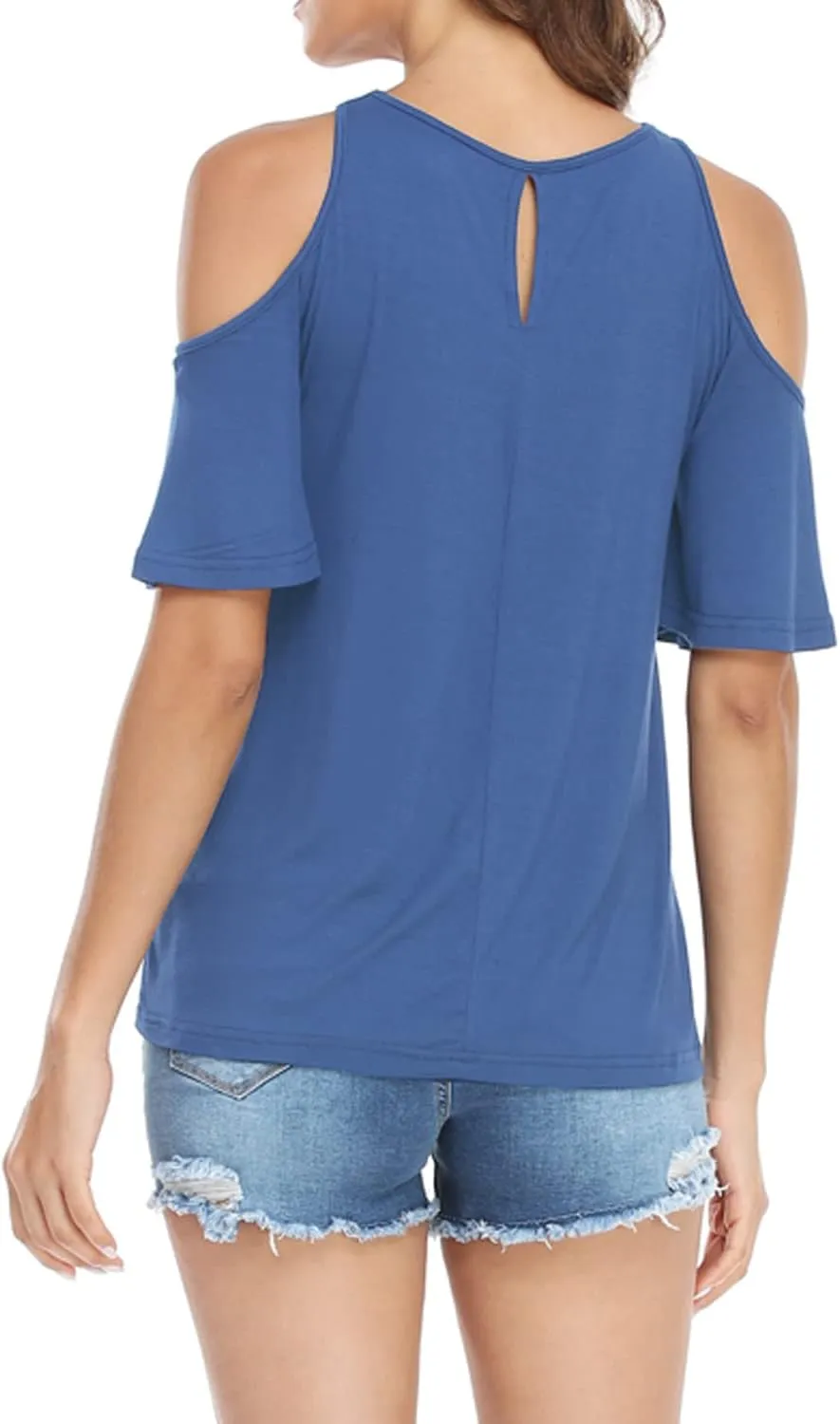 Womens Summer Halter Cold Shoulder Tops Sexy Casual Short Sleeve Keyhole T Shirts Blouse