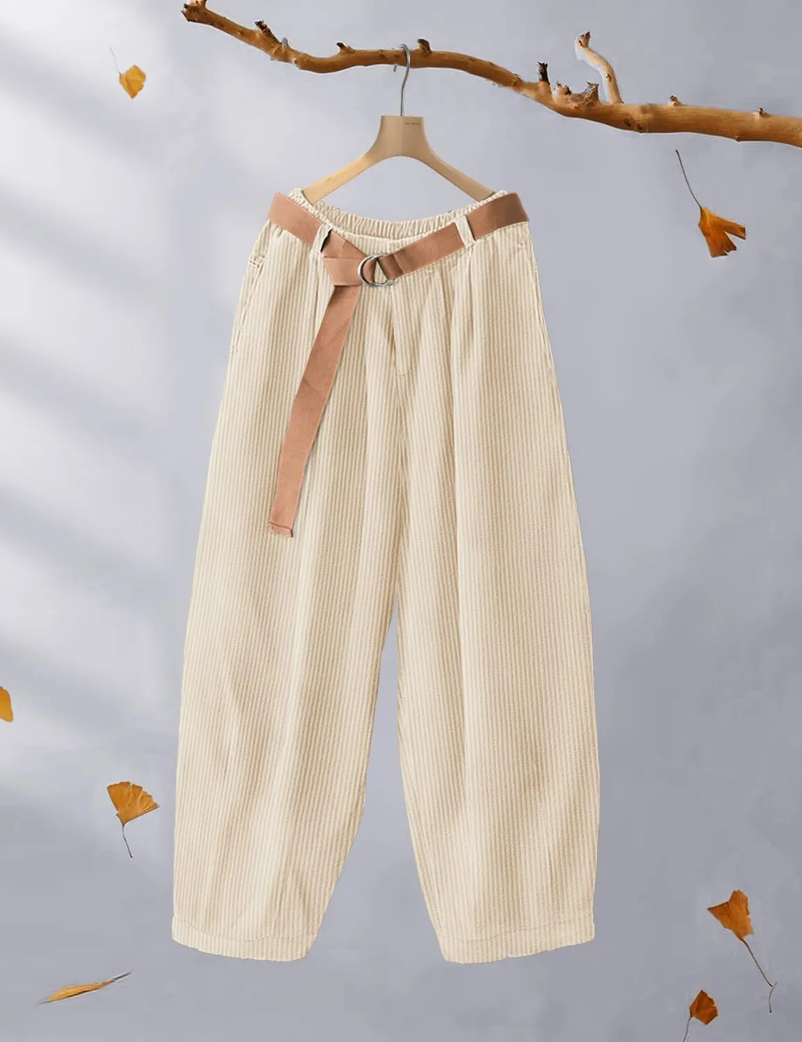 YESNO Women Baggy Cropped Pants Corduroy Casual Elastic Waist Fall Fashion 2024 Trousers with Pockets PCJ