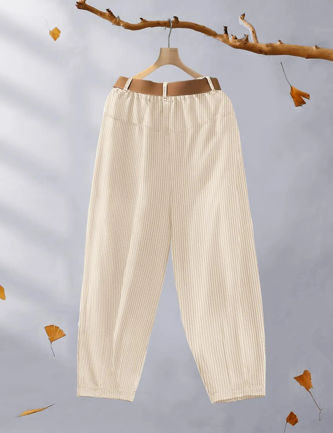 YESNO Women Baggy Cropped Pants Corduroy Casual Elastic Waist Fall Fashion 2024 Trousers with Pockets PCJ