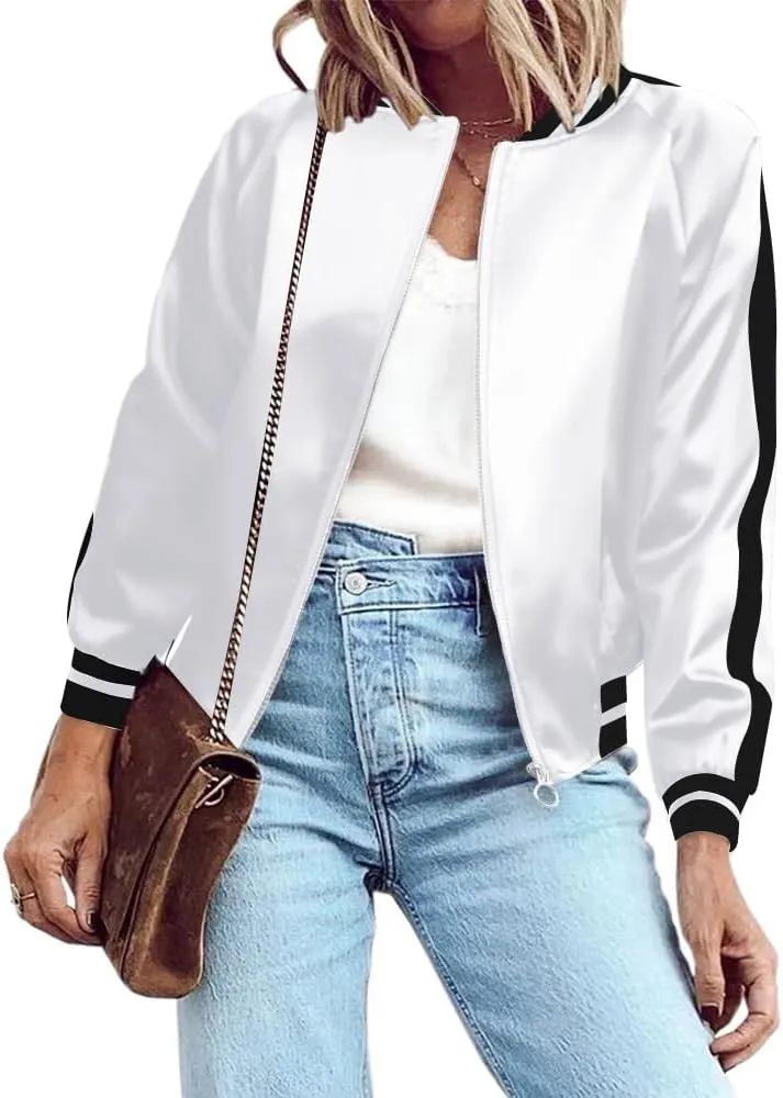 Zeagoo Women's Bomber Jacket Lightweight Zip Up Jacket Casual Striped Jacket Coat Outerwear Windbreaker with Pockets