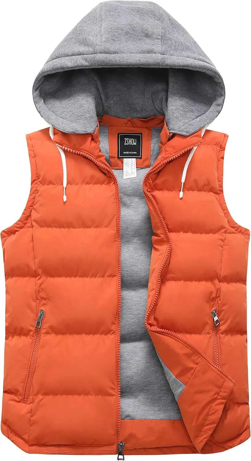ZSHOW Men's Puffer Vest Removable Hooded Vest Outdoor Winter Vest