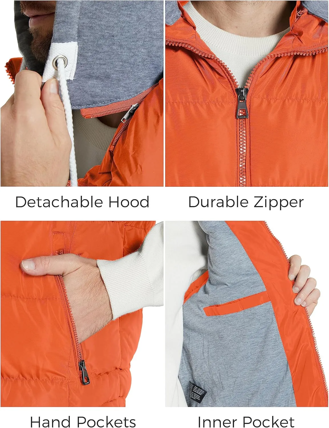 ZSHOW Men's Puffer Vest Removable Hooded Vest Outdoor Winter Vest