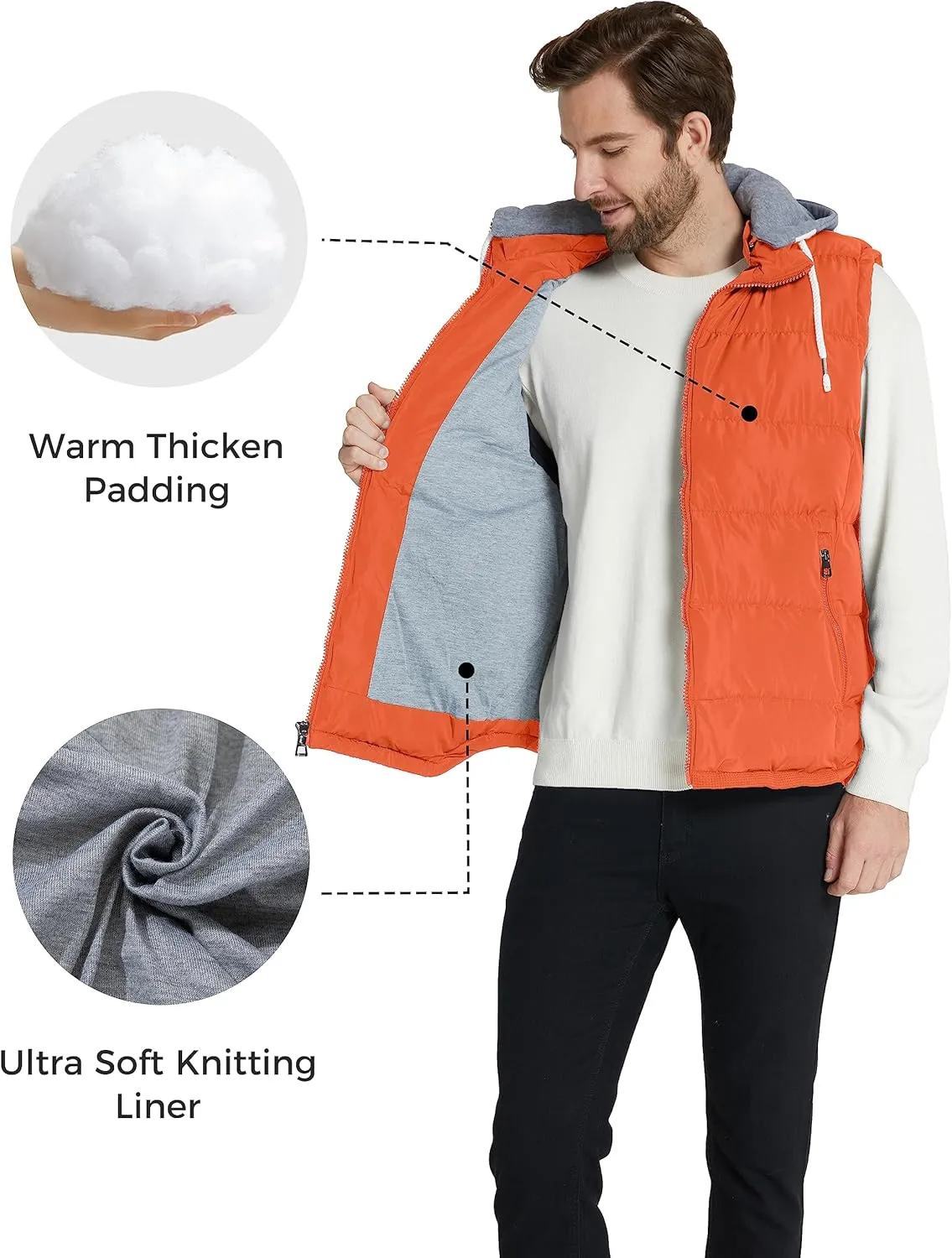 ZSHOW Men's Puffer Vest Removable Hooded Vest Outdoor Winter Vest